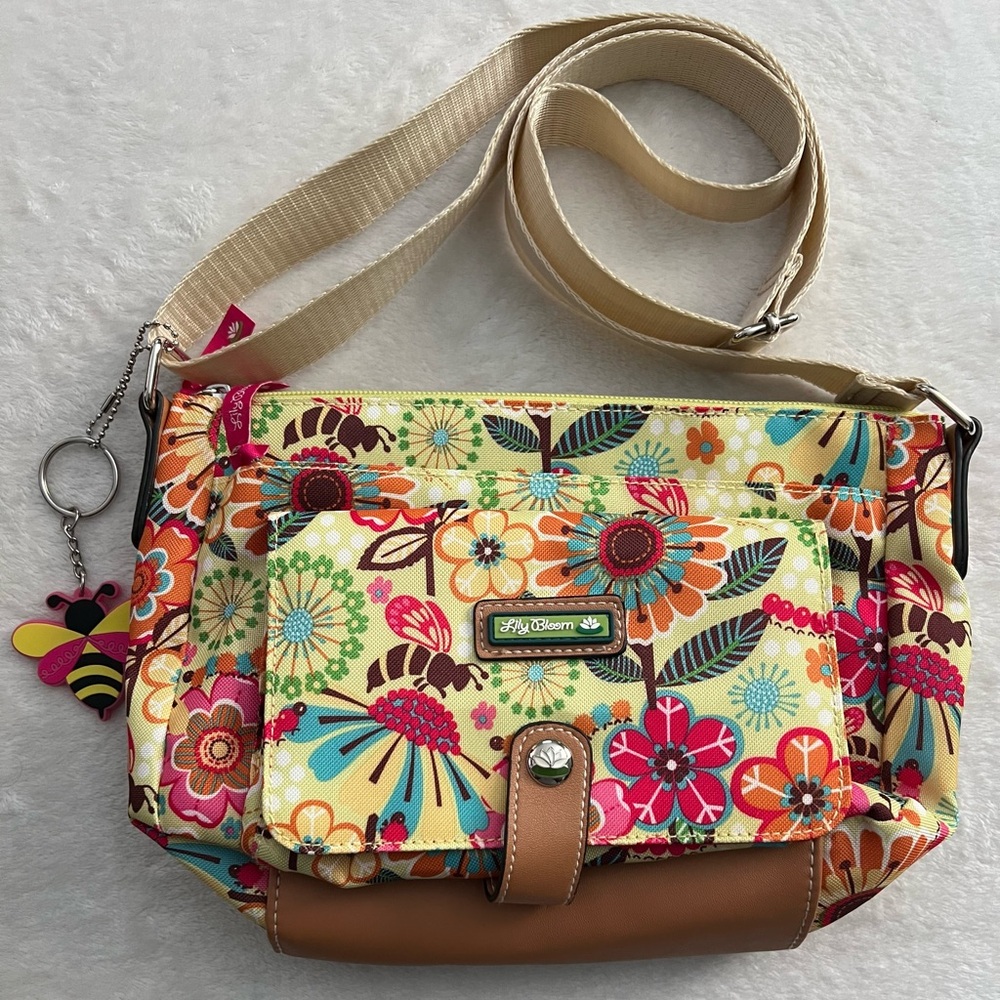 Lily Bloom Cristina Multicolor Busy Bee Floral Crossbody Bag Purse - Picture 2 of 16